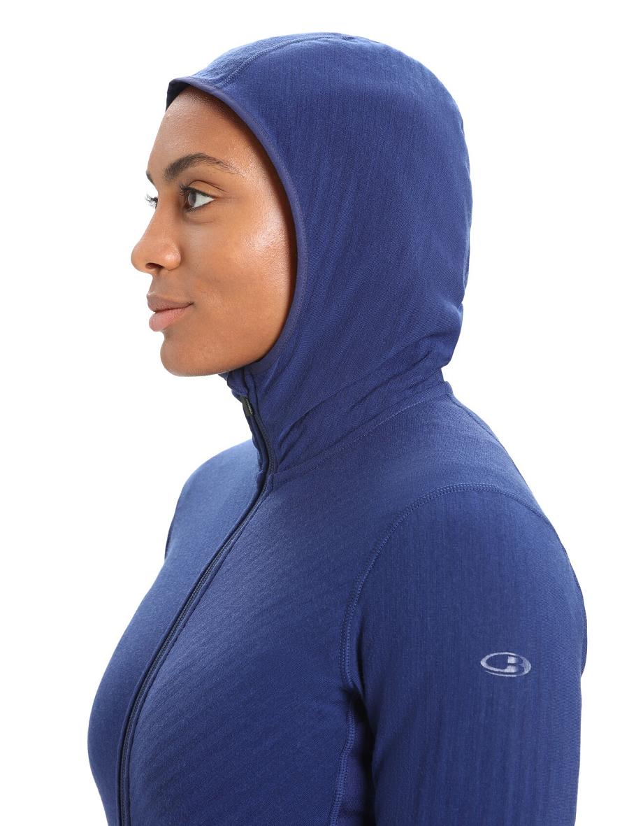 Women's Icebreaker RealFleece™ Merino Descender Long Sleeve Zip Hood Jackets Royal Navy | CA 1301GSOL